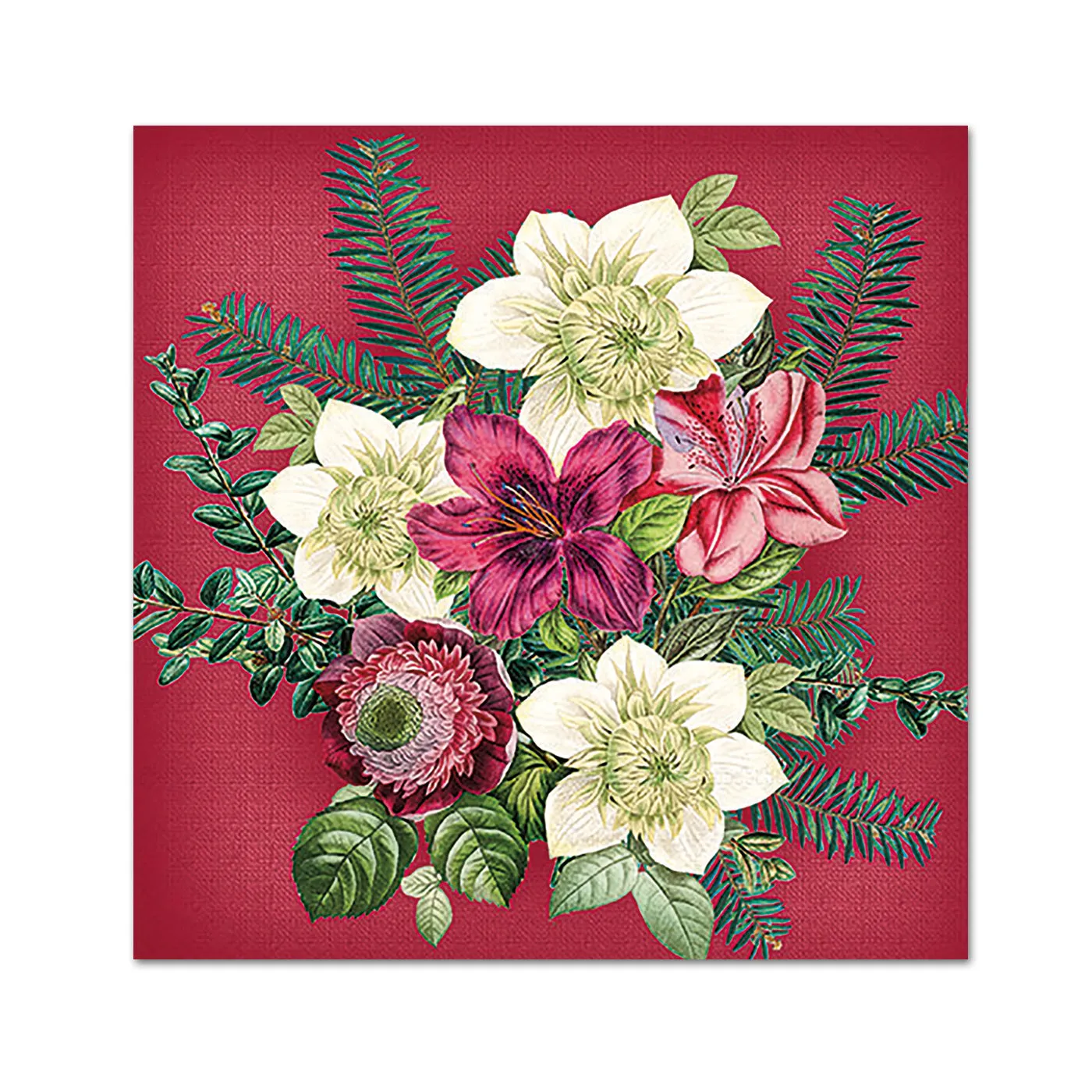 Winter Florals Red Paper Beverage Napkins