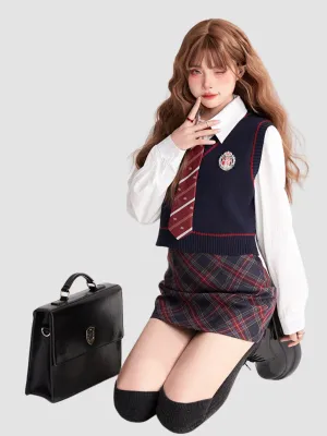 WLS College Knitted Vest Shirt Skirt Suit