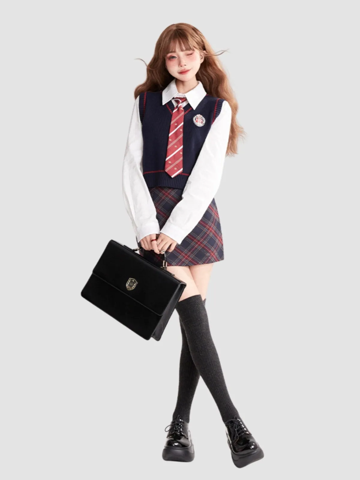 WLS College Knitted Vest Shirt Skirt Suit