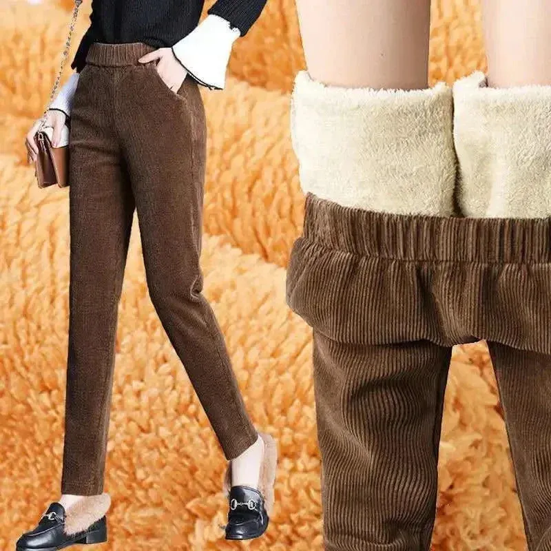 Women Corduroy Warm Pants Thick Plush Casual Pants Autumn Winter Leggings High Waist Harem Pants Trousers