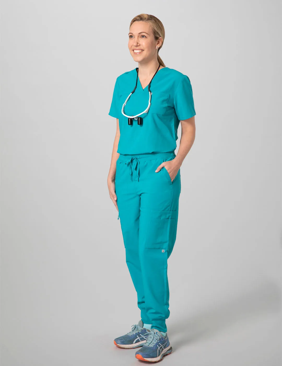 Womens 12-Pocket Scrub Jogger Pants - Teal