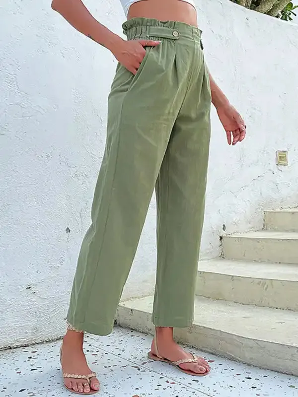 Women’s high waist solid color commuter style straight leg pants