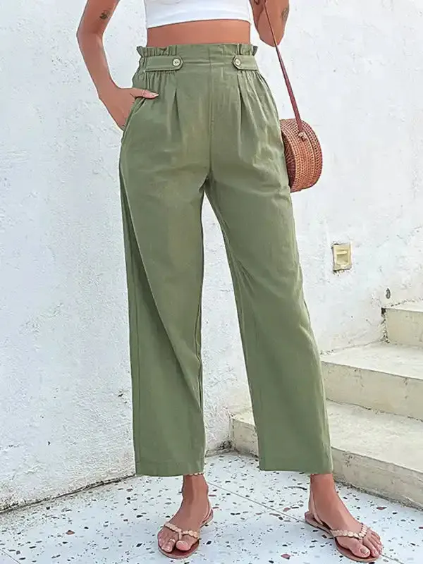 Women’s high waist solid color commuter style straight leg pants