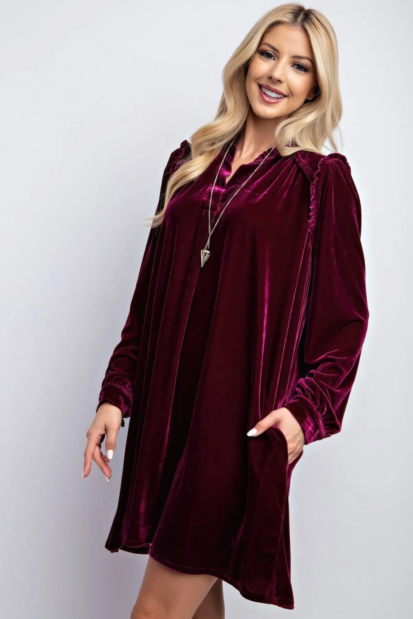 Women's Mini ruffle detailing velvet dress