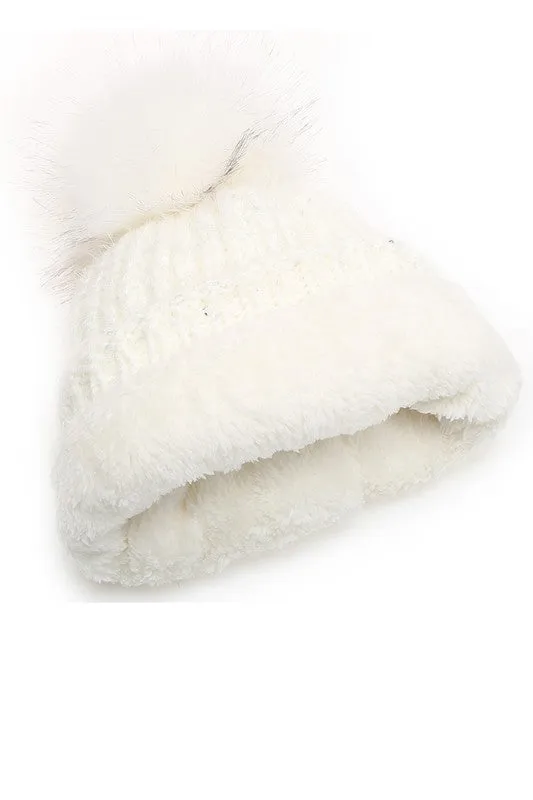 Women's Sequin Cable Knit Sherpa Lined Beanie Hat