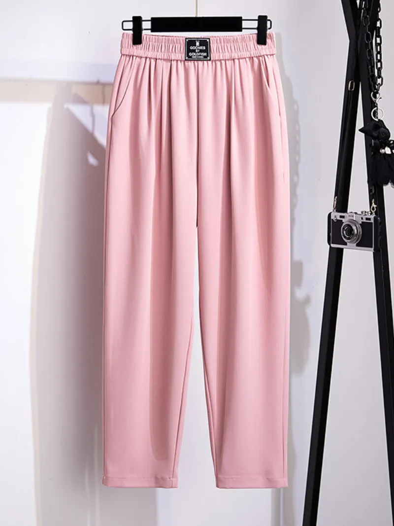 women's summer high waist loose plain color suit trouser pants